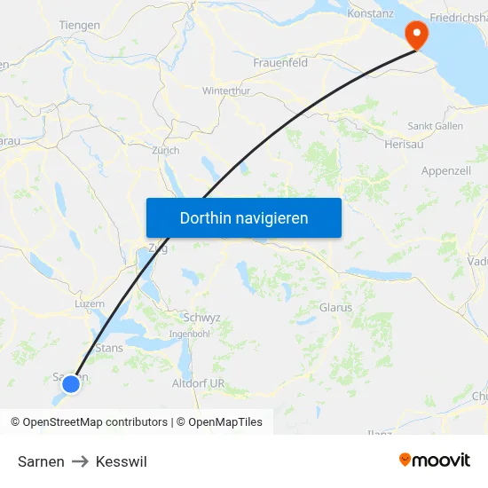 Sarnen to Kesswil map