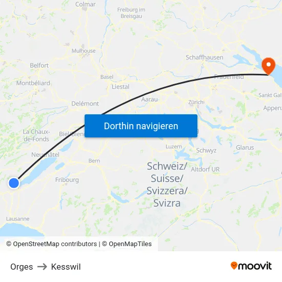 Orges to Kesswil map