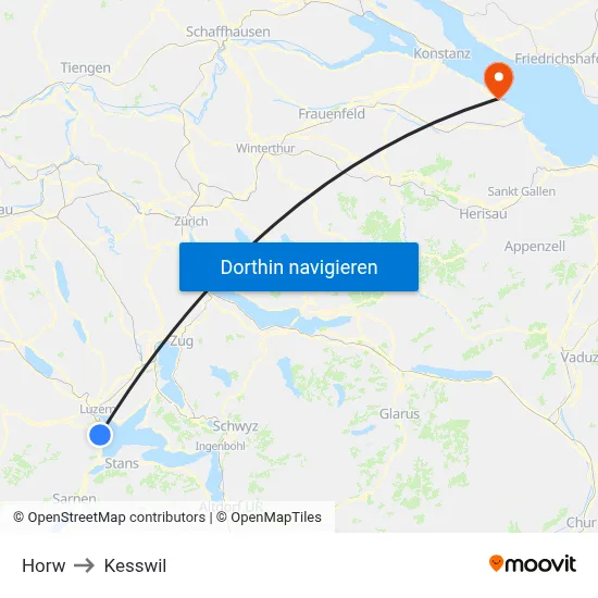 Horw to Kesswil map