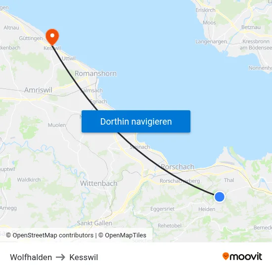 Wolfhalden to Kesswil map