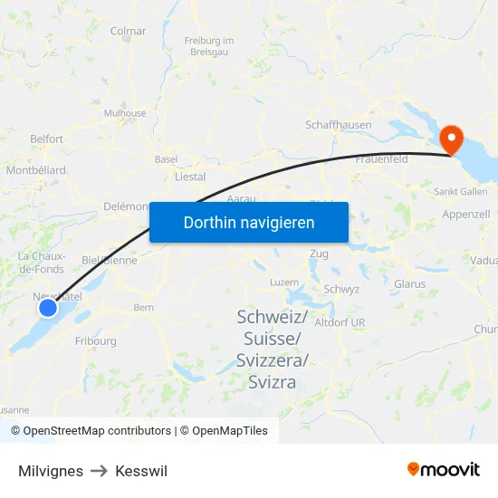 Milvignes to Kesswil map