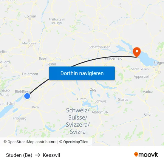 Studen (Be) to Kesswil map