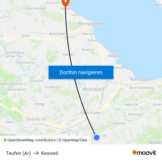 Teufen (Ar) to Kesswil map