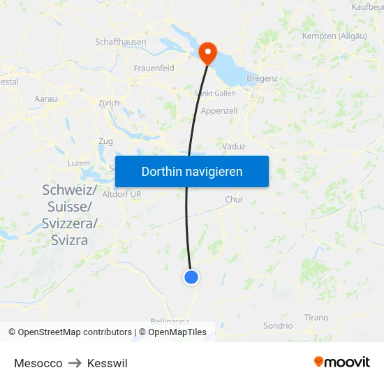 Mesocco to Kesswil map