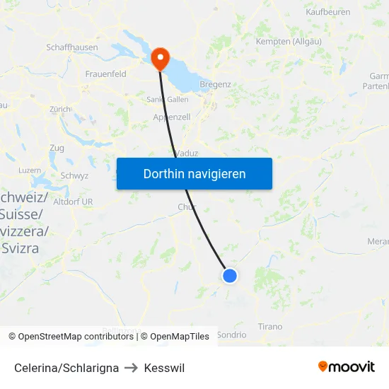 Celerina/Schlarigna to Kesswil map