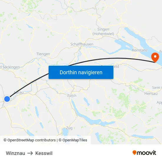 Winznau to Kesswil map