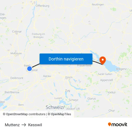Muttenz to Kesswil map
