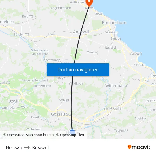 Herisau to Kesswil map