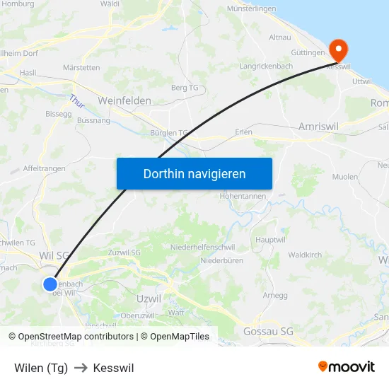 Wilen (Tg) to Kesswil map