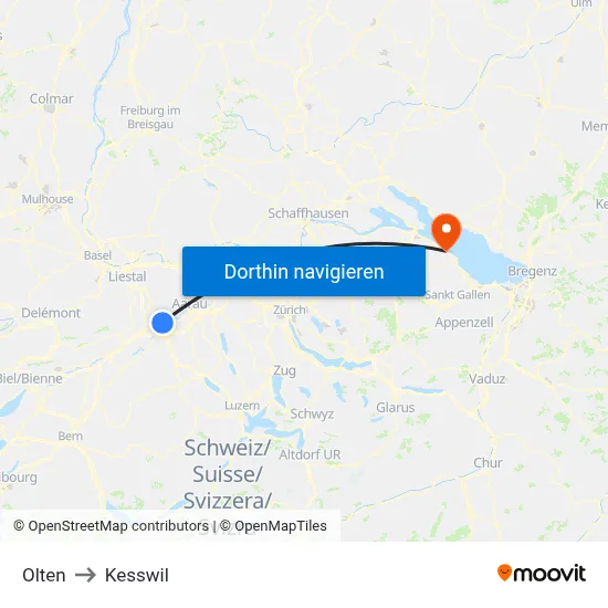 Olten to Kesswil map