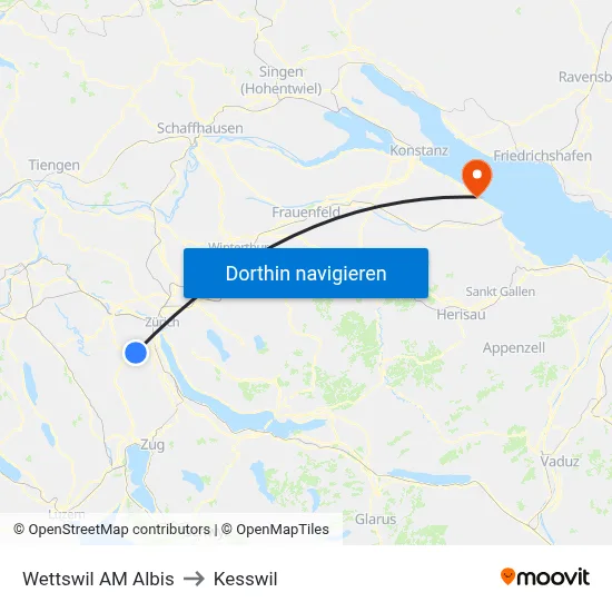 Wettswil AM Albis to Kesswil map