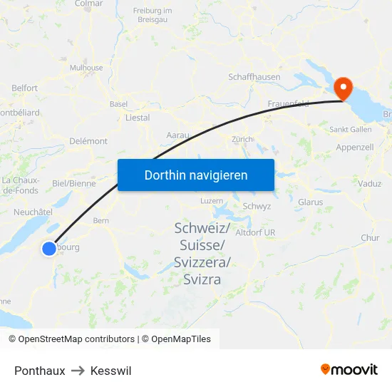 Ponthaux to Kesswil map