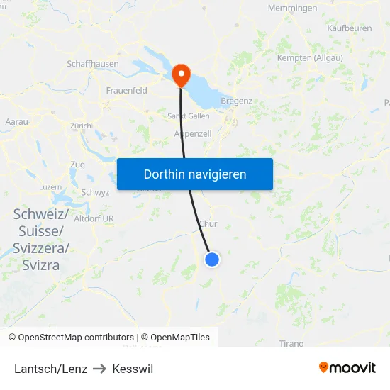 Lantsch/Lenz to Kesswil map