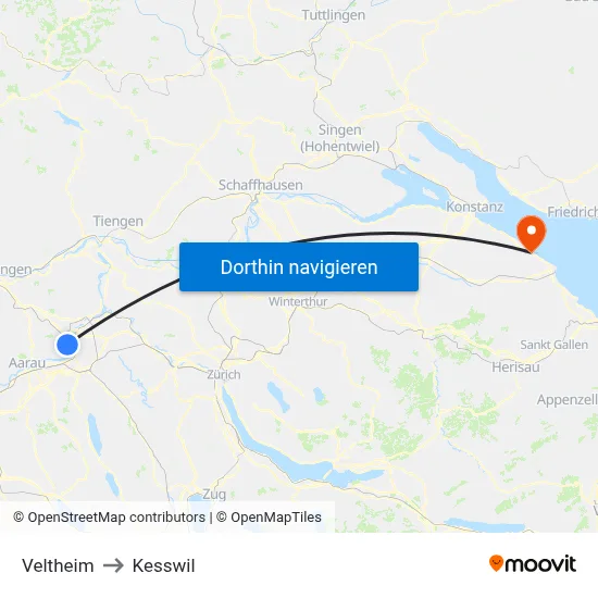 Veltheim to Kesswil map