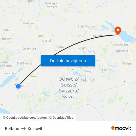 Belfaux to Kesswil map