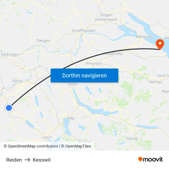 Reiden to Kesswil map