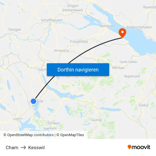 Cham to Kesswil map