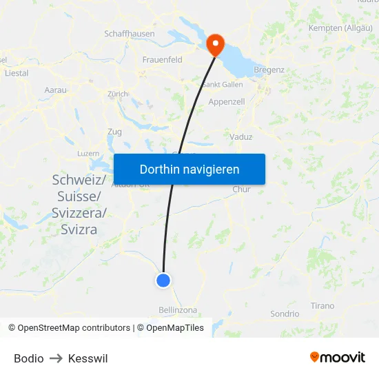 Bodio to Kesswil map