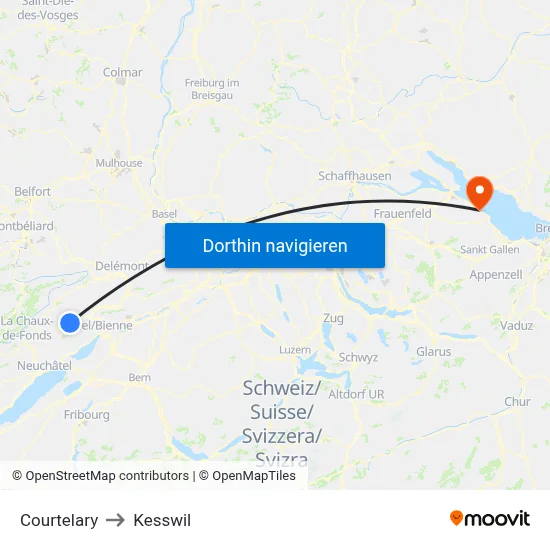 Courtelary to Kesswil map