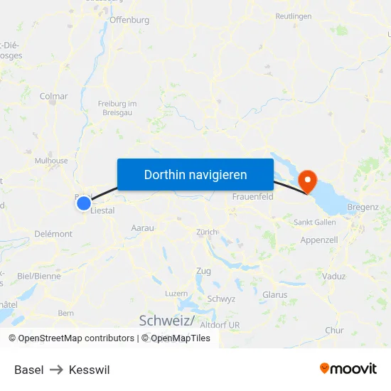 Basel to Kesswil map