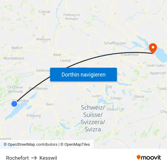 Rochefort to Kesswil map