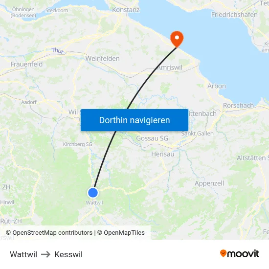 Wattwil to Kesswil map