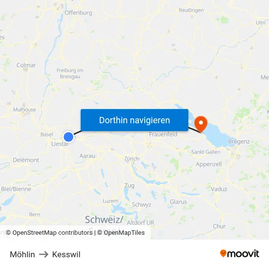 Möhlin to Kesswil map