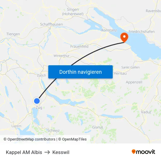 Kappel AM Albis to Kesswil map