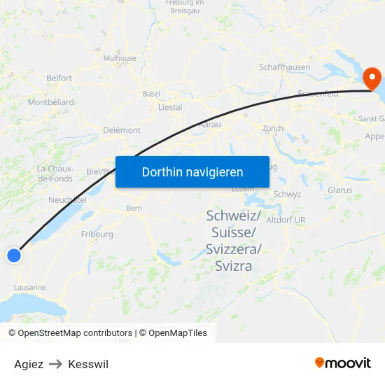 Agiez to Kesswil map