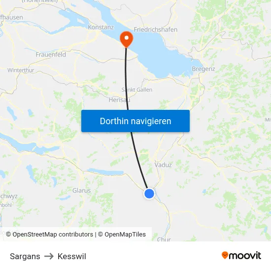 Sargans to Kesswil map