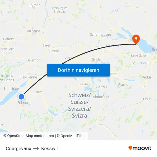 Courgevaux to Kesswil map