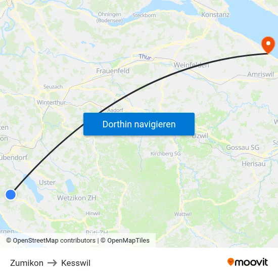 Zumikon to Kesswil map