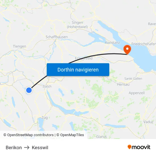 Berikon to Kesswil map