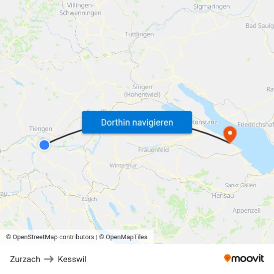 Zurzach to Kesswil map