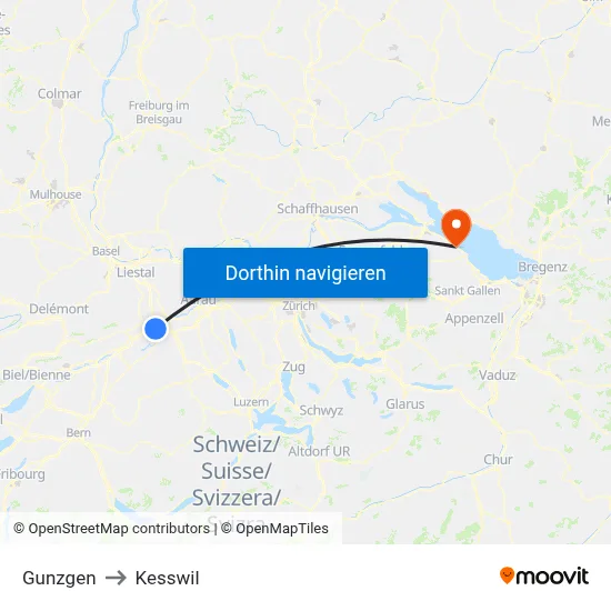 Gunzgen to Kesswil map