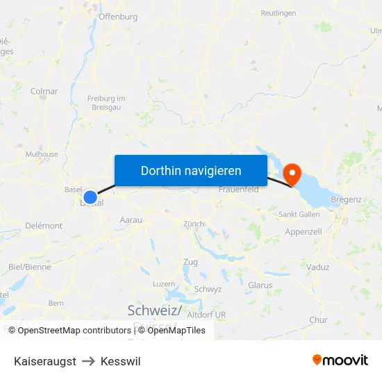 Kaiseraugst to Kesswil map