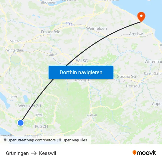 Grüningen to Kesswil map