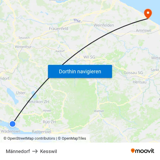 Männedorf to Kesswil map
