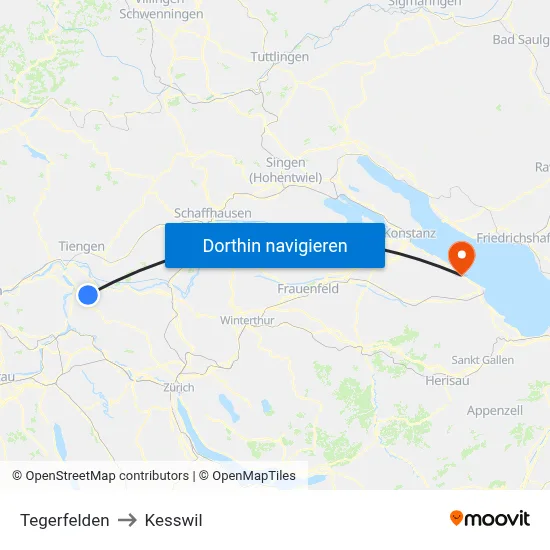 Tegerfelden to Kesswil map