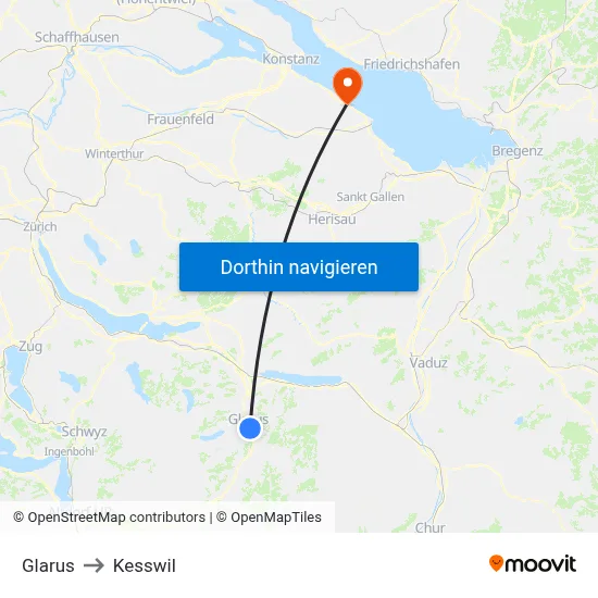 Glarus to Kesswil map