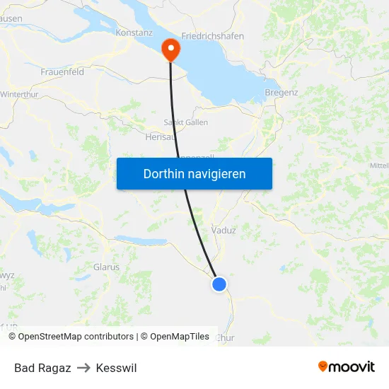 Bad Ragaz to Kesswil map