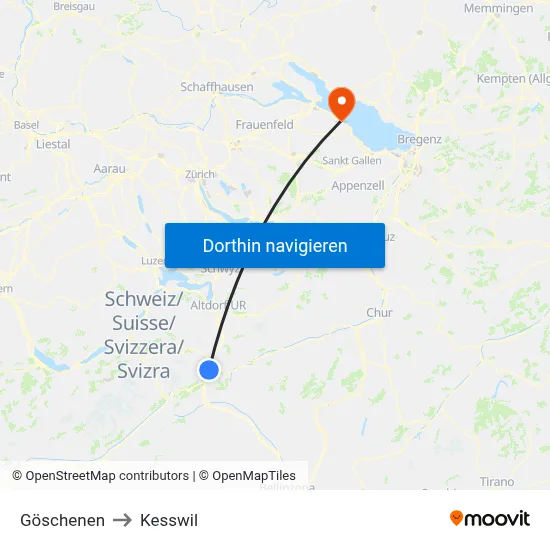 Göschenen to Kesswil map