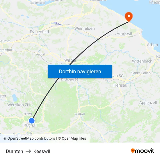 Dürnten to Kesswil map