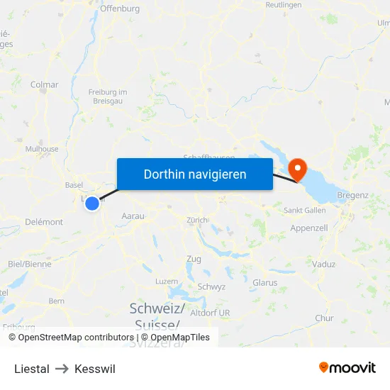 Liestal to Kesswil map