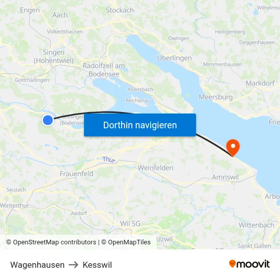 Wagenhausen to Kesswil map