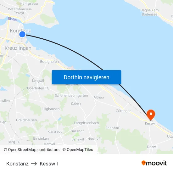 Konstanz to Kesswil map
