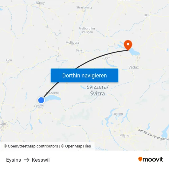 Eysins to Kesswil map