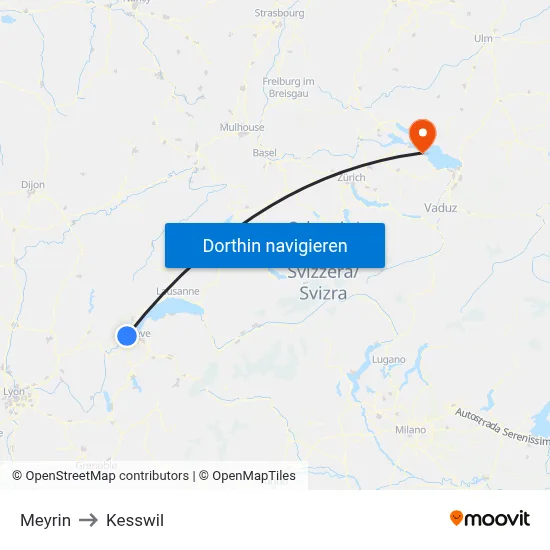 Meyrin to Kesswil map