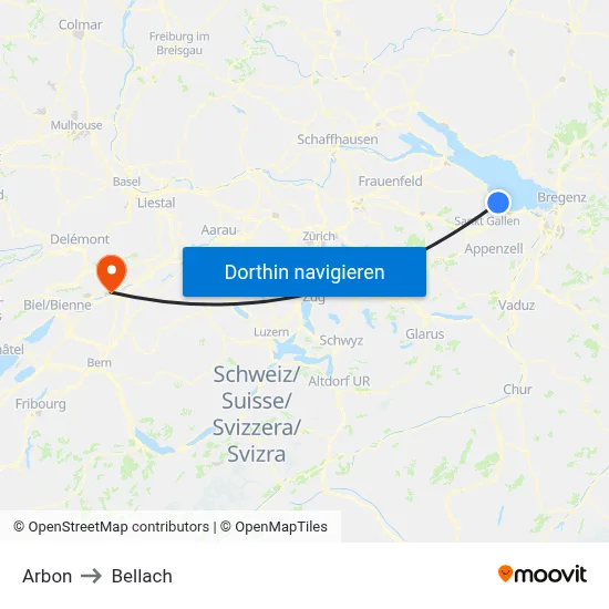 Arbon to Bellach map