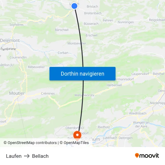 Laufen to Bellach map